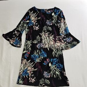 Tommy Hilfiger Black and Blue Floral Long Sleeve Dress